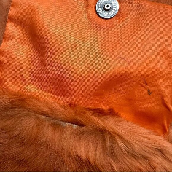 Wilson Leather: Maxima Small Rabbit Fur Crossbody Purse in Orange - Picture 4 of 13
